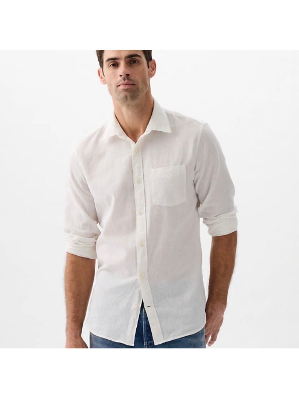 Gap Factory Linen-Blend Shirt in Standard Fit New Off White XXL New